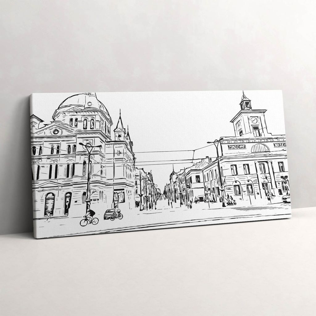 Illustration der Altstadt von Poznań – Leinwandbild Wandbild – 120x60 cm – Leinwandbilder – Wandbilder – Schlafzimmer – Flur