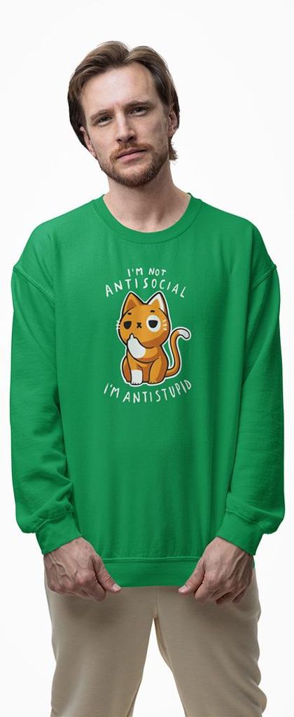 D&B Design Uni Pullover SWEB00032 Not Antisocial Grün-Größe 3XL