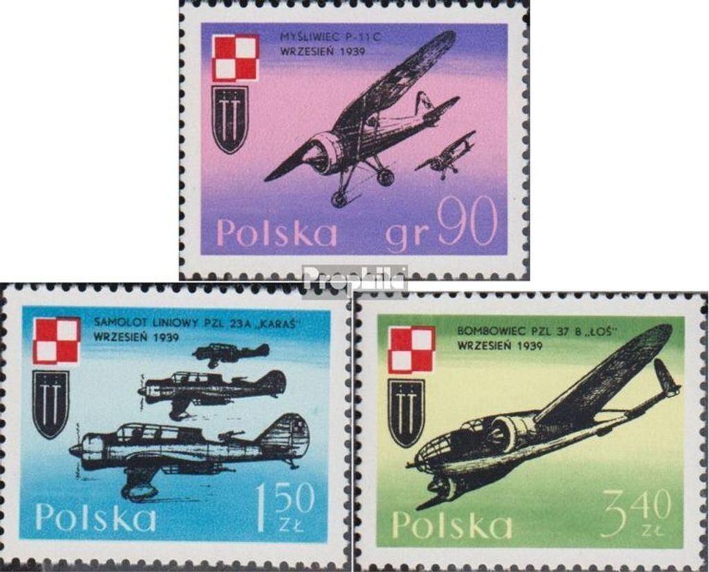 Briefmarken Polen 1971 Mi 2119-2121 (kompl.Ausg.) postfrisch Kriegsflugzeuge