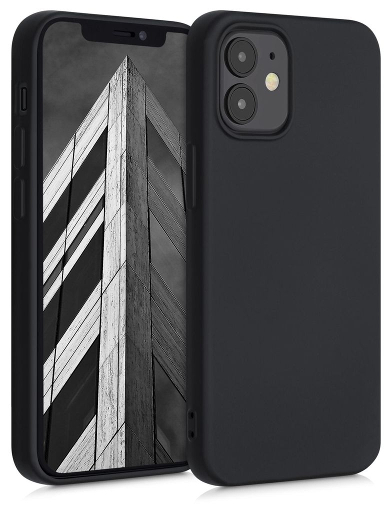 kwmobile Hülle kompatibel mit Apple iPhone 12 mini Hülle - gummierte TPU Silikon Handyhülle - Schutzhülle für kabelloses Laden - Case in Schwa...