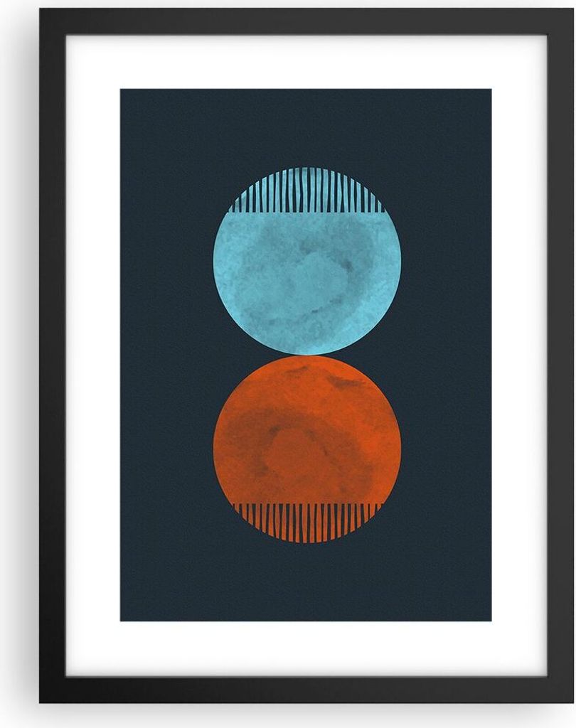 Gerahmtes Poster - Schwarzer Rahmen - Abstraktion Blau Rot - 30x40 cm - Wand Bild - Wanddeko - Wandbilder - Kunstposter - Wandposter - Bilderrahmen...