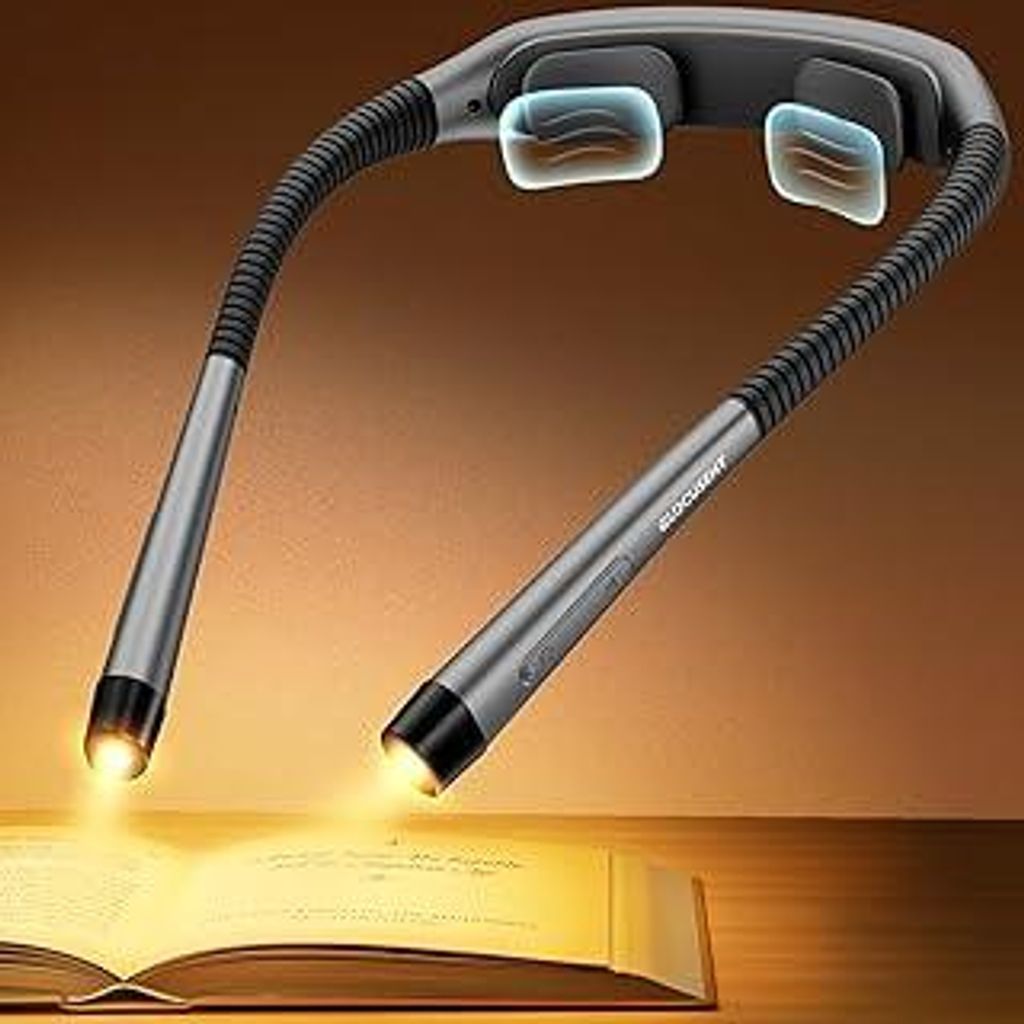 Glocusent Ergonomische Leselampe mit 1600mAh Akku, 3 Farben & 5 stufenloser Helligkeit, Praktischer Lock-Schalter und Timer - Buchlampe Leselicht N...