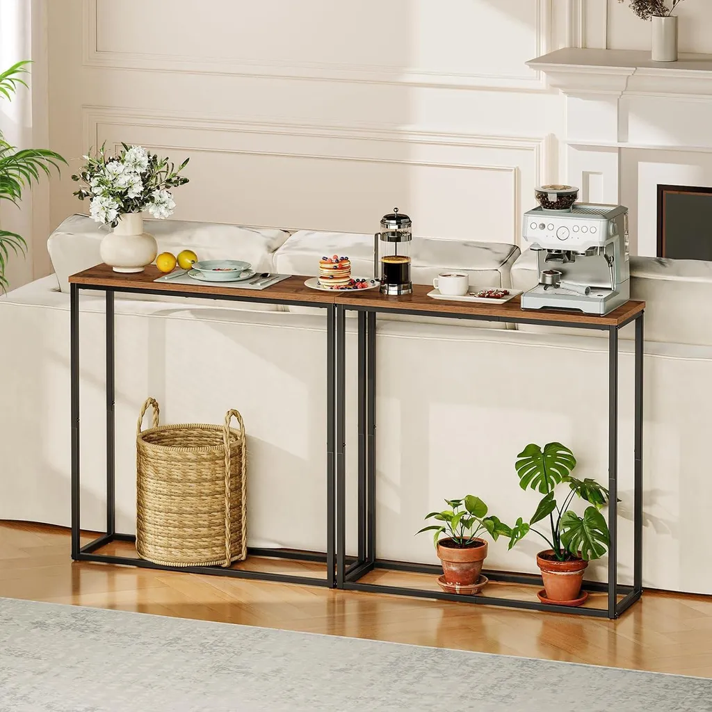 Console Entrée Industrielle 75cm - Table Console étroite Bois et Métal - 4
