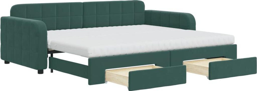 vidaXL Tagesbett Ausziehbar mit Schubladen Dunkelgrün 90x200 cm Samt