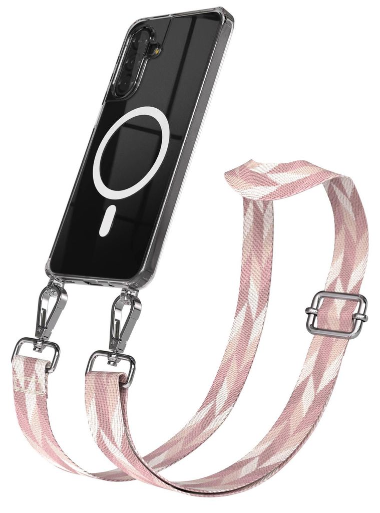 EAZY CASE - Handykette mit MagSafe Hülle für Samsung Galaxy A17, Handyband Mix Style, Karabiner Silber, Umhängeband in Hellrosa
