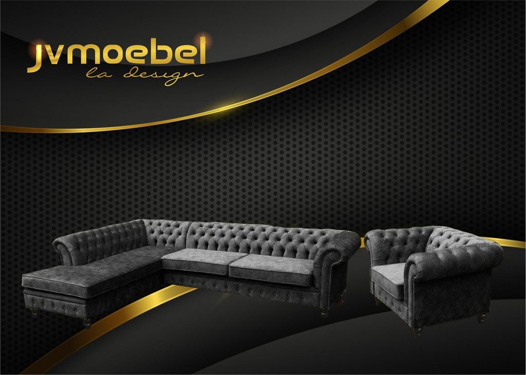 Ecksofa Sofa Couch Polster Chesterfield Design Luxus Möbel Garnitur mit Sessel