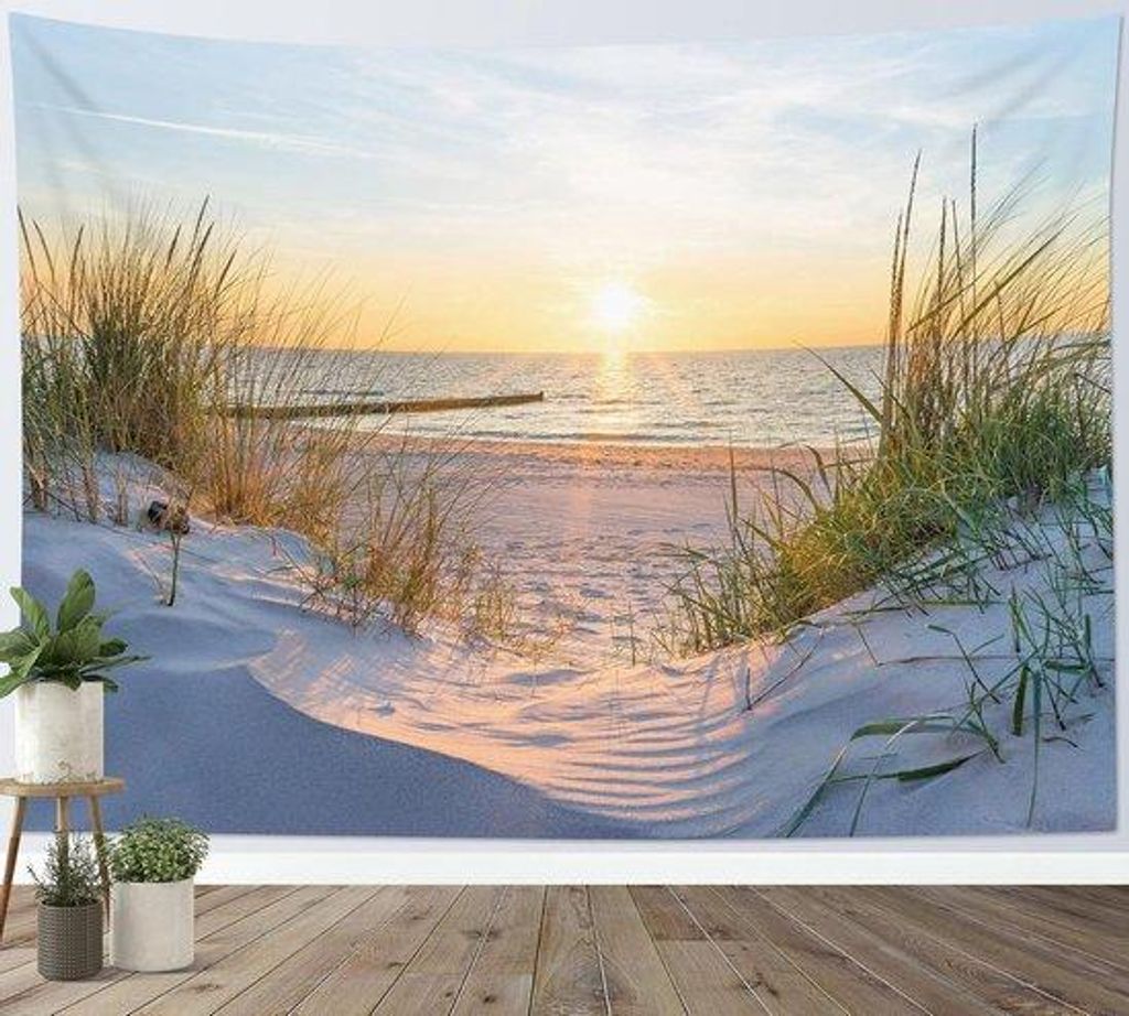 Famanu Wandteppich Sonnenuntergang am Meer - Sommerlandschaft - 198 x 150 cm - Boho und moderne Stil