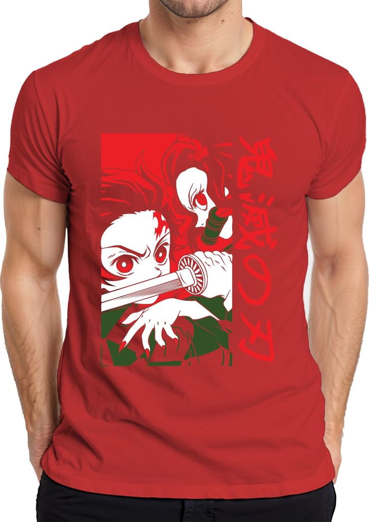 Kimetsu no Yaiba Nezuko Katana Anime Manga Japan Geschenk Cosplay Herren T-Shirt, Rot, XL