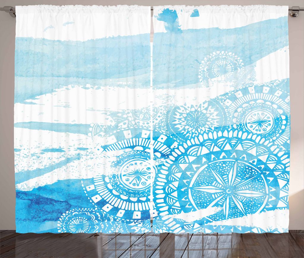 ABAKUHAUS Vintage Blue Rustikaler Gardine, Pinsel streichelte Spitze, Schlafzimmer Kräuselband Vorhang mit Schlaufen und Haken, 280 x 175 cm, Blau...