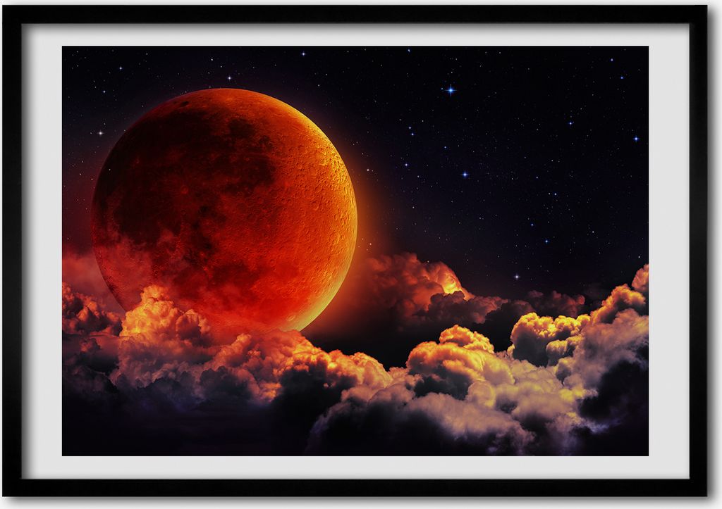 Bild - Bilder - Bilderrahmen - 70 cm x 50 cm - MDF-Rahmen, Wandkunst Mondfinsternis