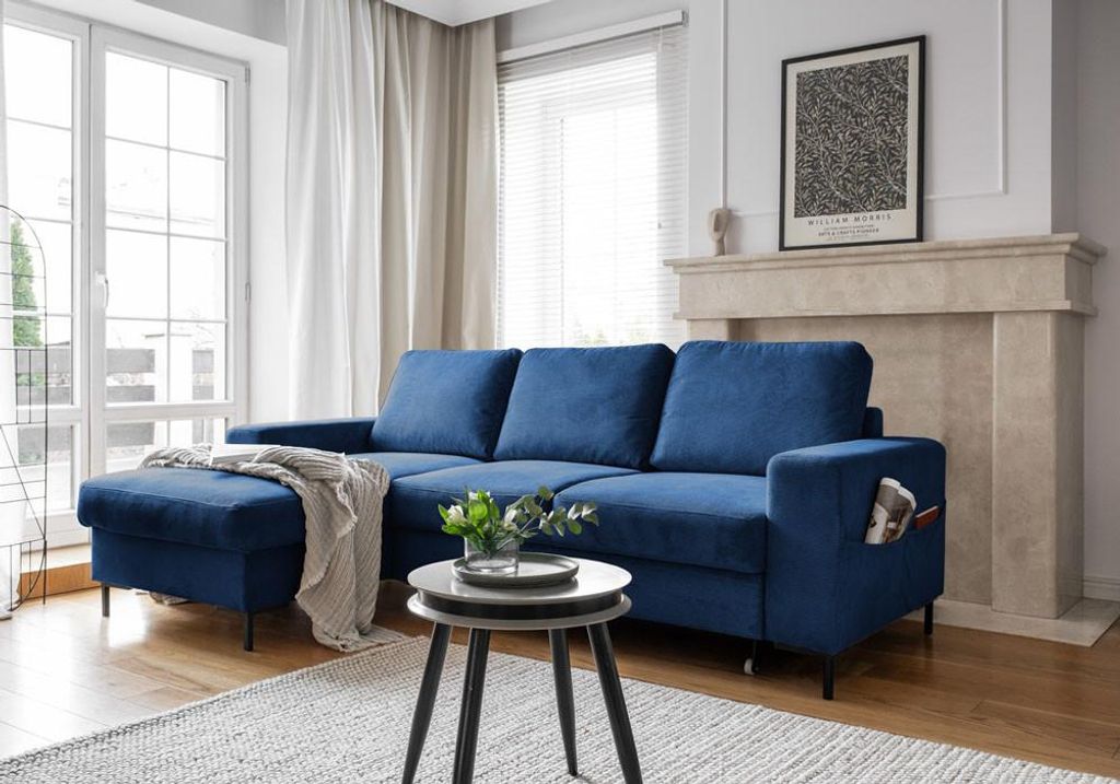 MIUFORM Lofty Lilly - Ecksofa mit Bettfunktion und Bettkasten L-FORM LINKS - 236x148cm - Marineblau - Sofa Schlafsofa Couch
