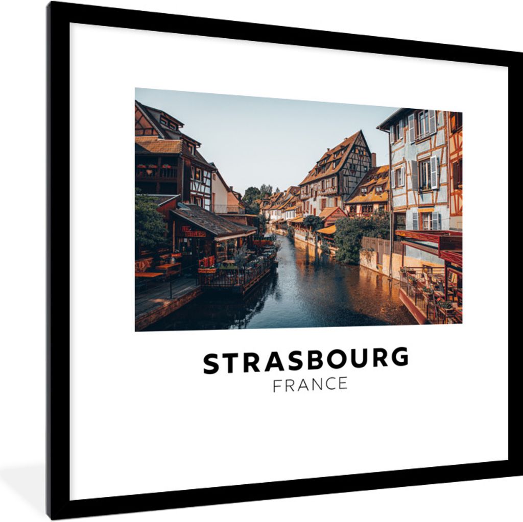 MuchoWow Gerahmtes Poster Frankreich - Wasser - Cafe - Straßburg 40x40 cm - Poster mit Schwarzem Bilderrahmen Wandposter Rahmen Foto Bilder - Po...