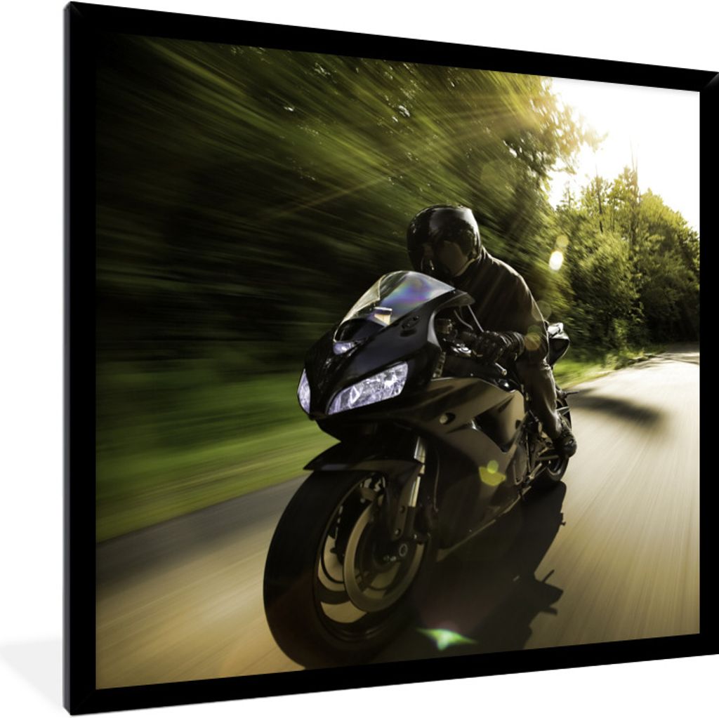 MuchoWow Gerahmtes Poster Sportliches Motorrad im Sonnenschein 40x40 cm - Poster mit Schwarzem Bilderrahmen Wandposter Rahmen Foto Bilder - Mit R...