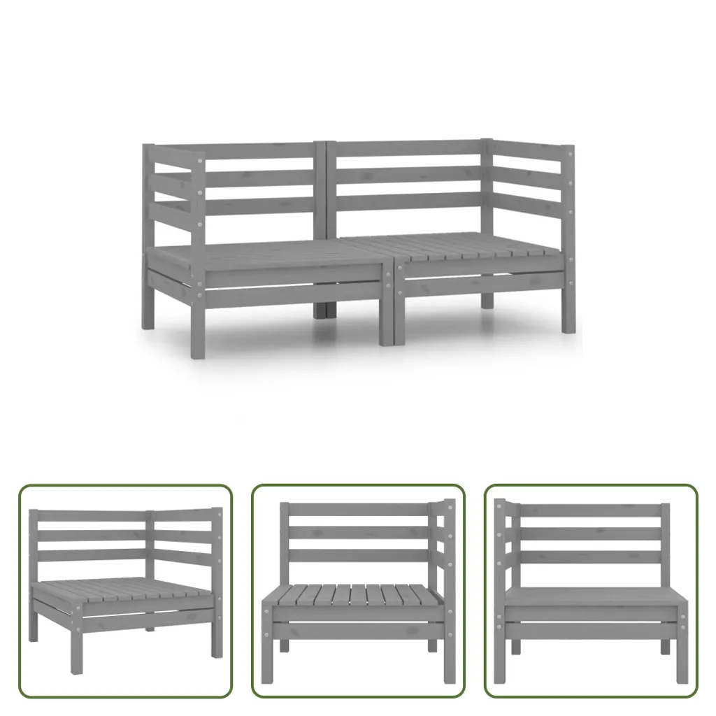 Divano da Giardino 2 Posti Angolare | Legno Pino Grigio per Famiglie - 7