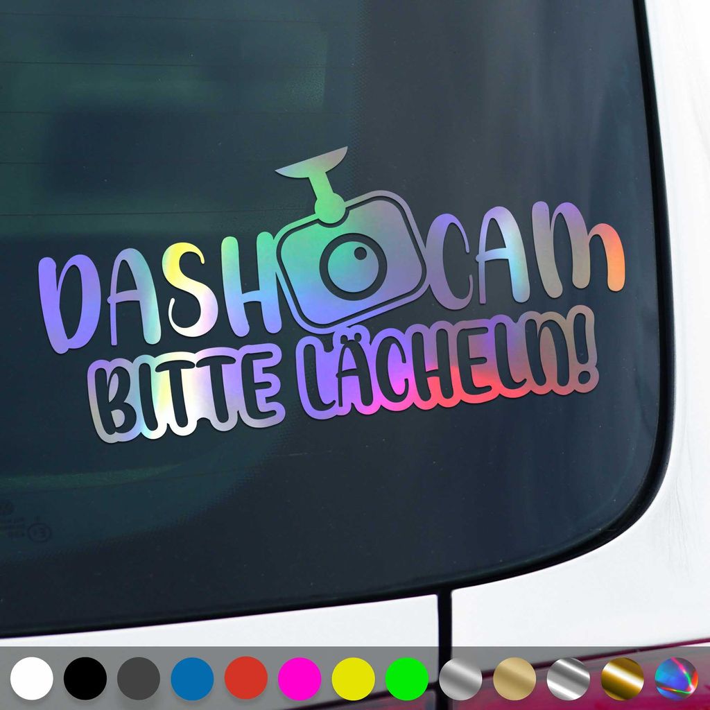 PantherPixel Dash Cam Aufkleber Bitte Lächeln Videoufnahme Kamera Sticker Auto Geschenkidee Farbe Oilslick-Hologramm