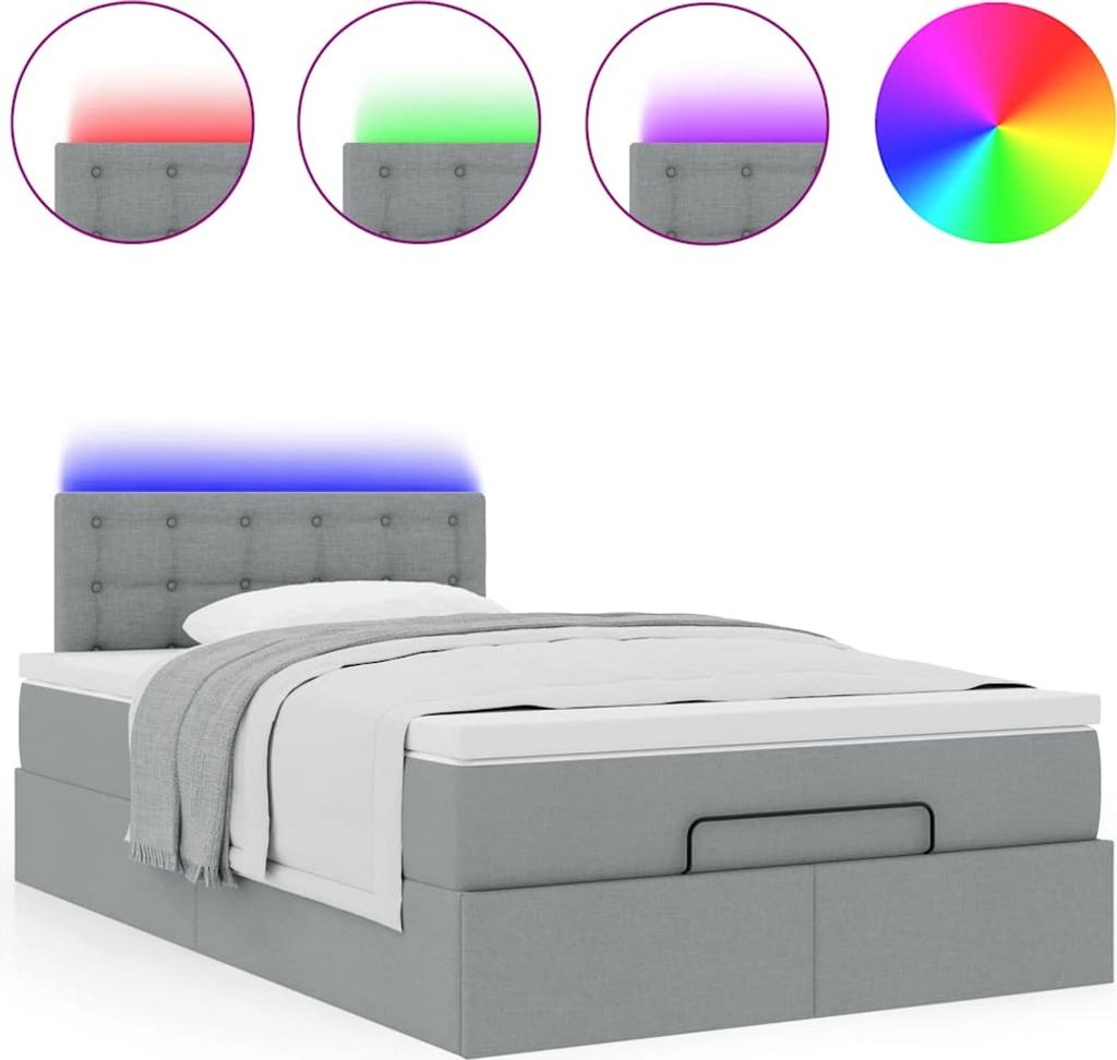 (Robust Möbel)Ottoman-Bett Modernes/Doppelbett - Polsterbett Erwachsene/r /Kind - mit Matratze & LEDs Hellgrau 120x200cm Stoff - Klassische Be...