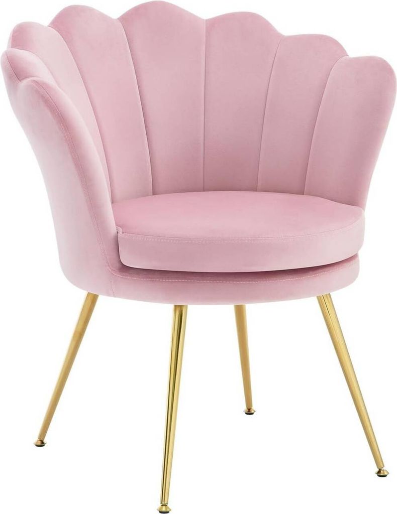 WOLTU Sessel, Armlehnensessel Blumenform, Relaxsessel, Samtbezug Metallbeinen, Rosa+Gold
