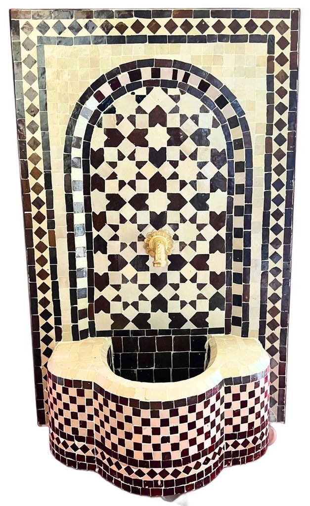 Marrakesch Gartenbrunnen Zimmerbrunnen aus original marokkanische Mosaik 87 cm Gross | Brunnen als Gartendeko Terassendeko & Balkon Deko | Springbr...