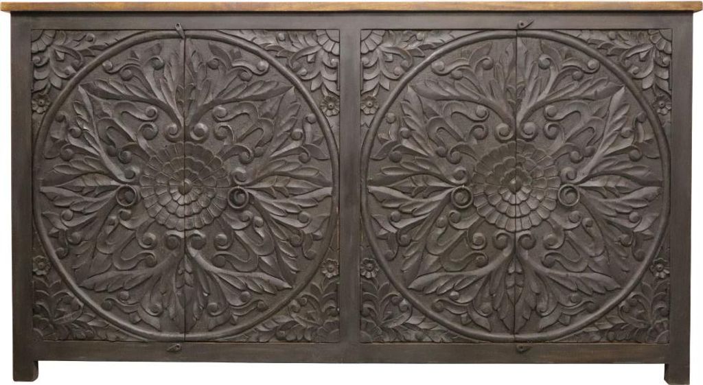 Marrakesch Vintage Sideboard mit Türen aus Holz massiv 190cm groß als Wohnzimmer Möbel | Orientalische Deko Kommode Komode Faiza schwarz für st...