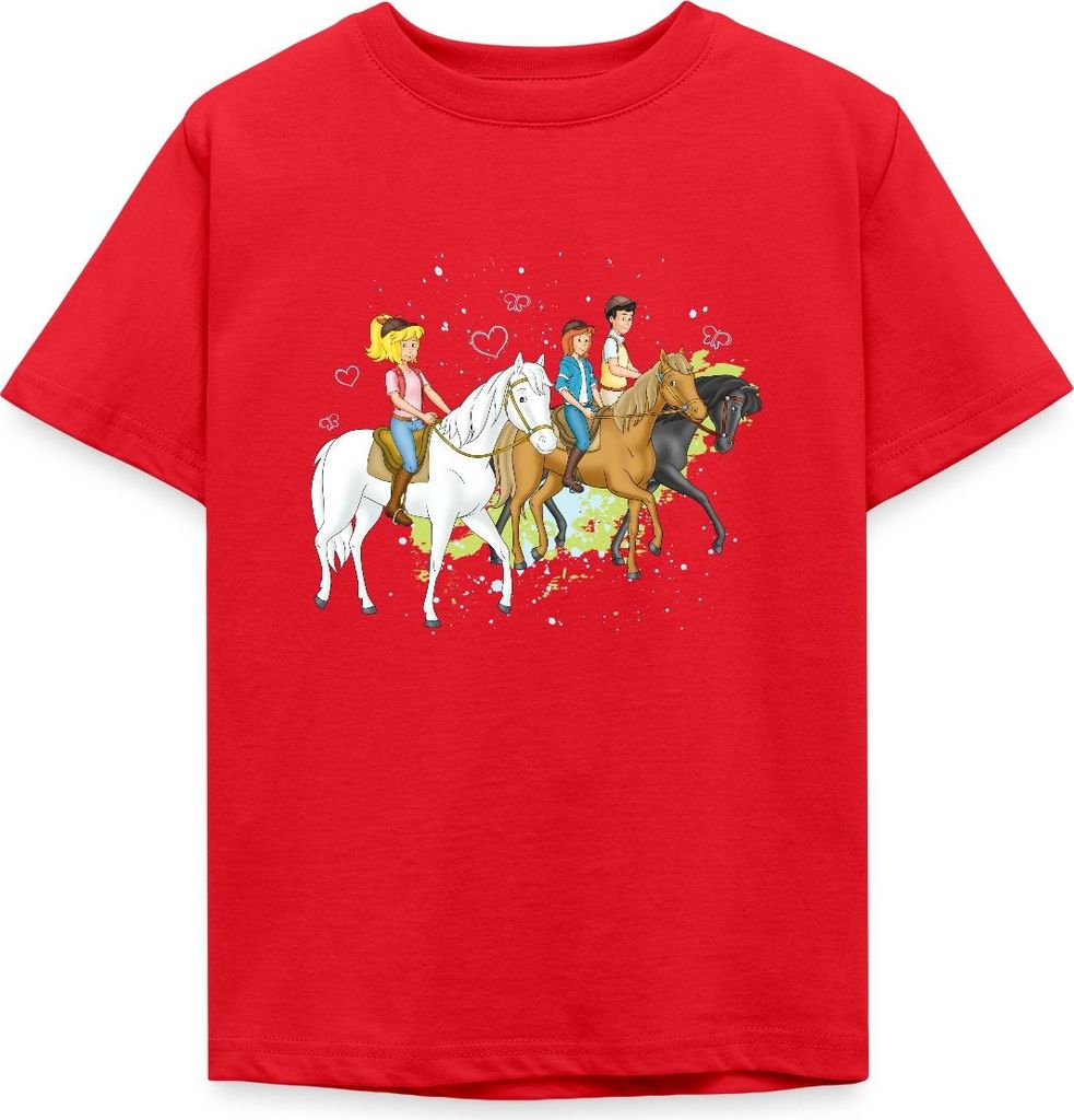 Spreadshirt Bibi Und Tina Ausritt Mit Alexander Falkenstein Kinder T-Shirt, 122/128 (7-8 Jahre), Rot