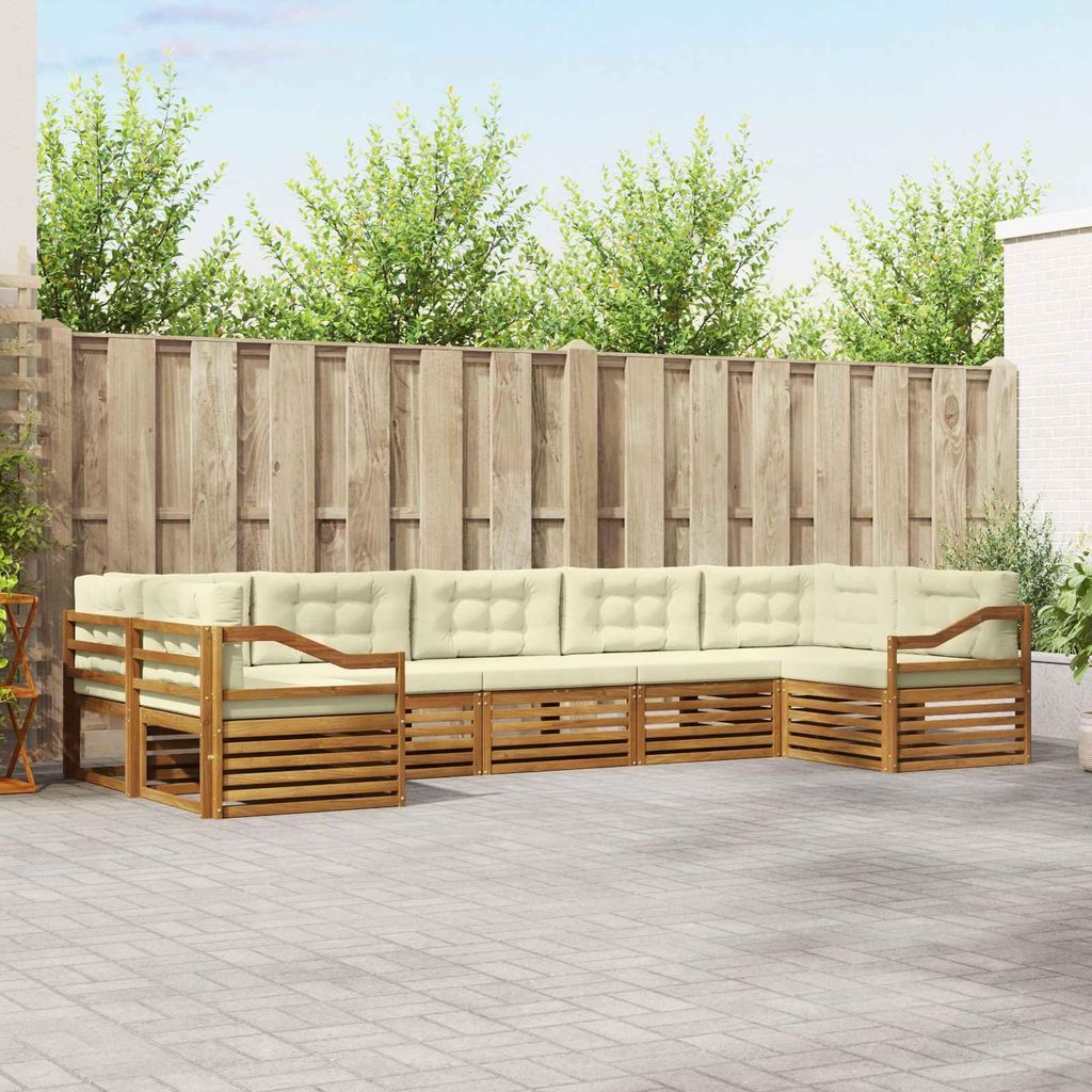 "Seasonal Sale"Sofagarnitur - CLORIS - Balkonmöbe/Sitzgruppe - 7 pcs - Moderne Design - Natur und Creme Massivholz Akazie - Gartensofas DEMöbel60...