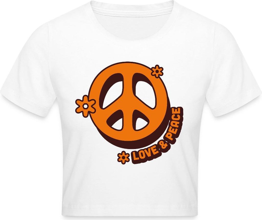 Spreadshirt Love And Peace Retro Hippie Style Design Y2K Crop Top, XL, Weiß