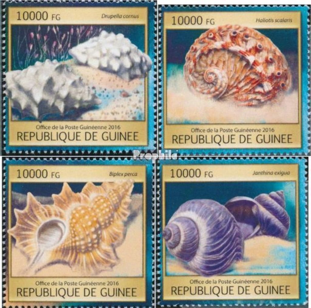 Briefmarken Guinea 2016 Mi 11781-11784 (kompl. Ausgabe) postfrisch Muscheln