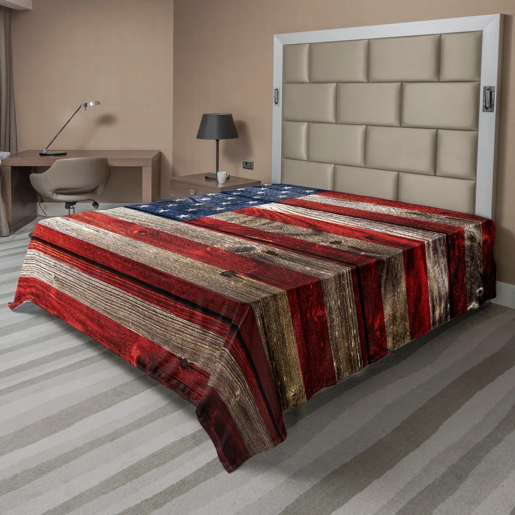 Drap de lit doux anti-décoloration motif USA rétro bois 244x205cm