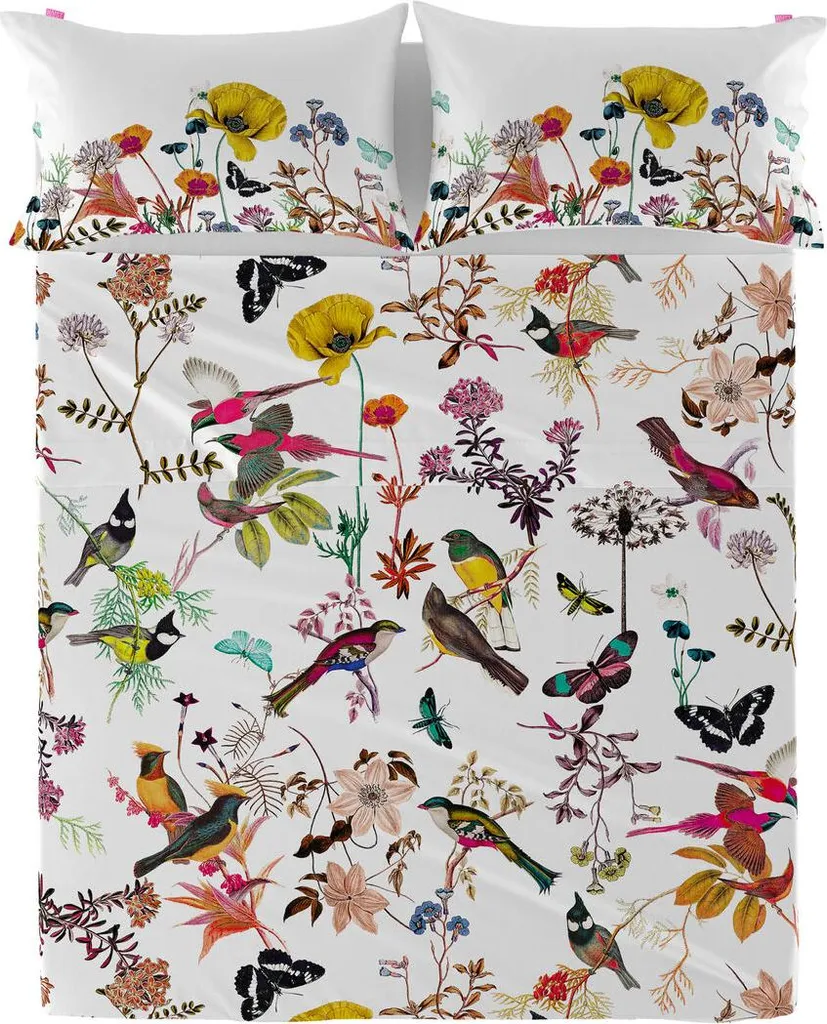 Drap plat HappyFriday multicolore 240 x 270 cm motif oiseaux nature