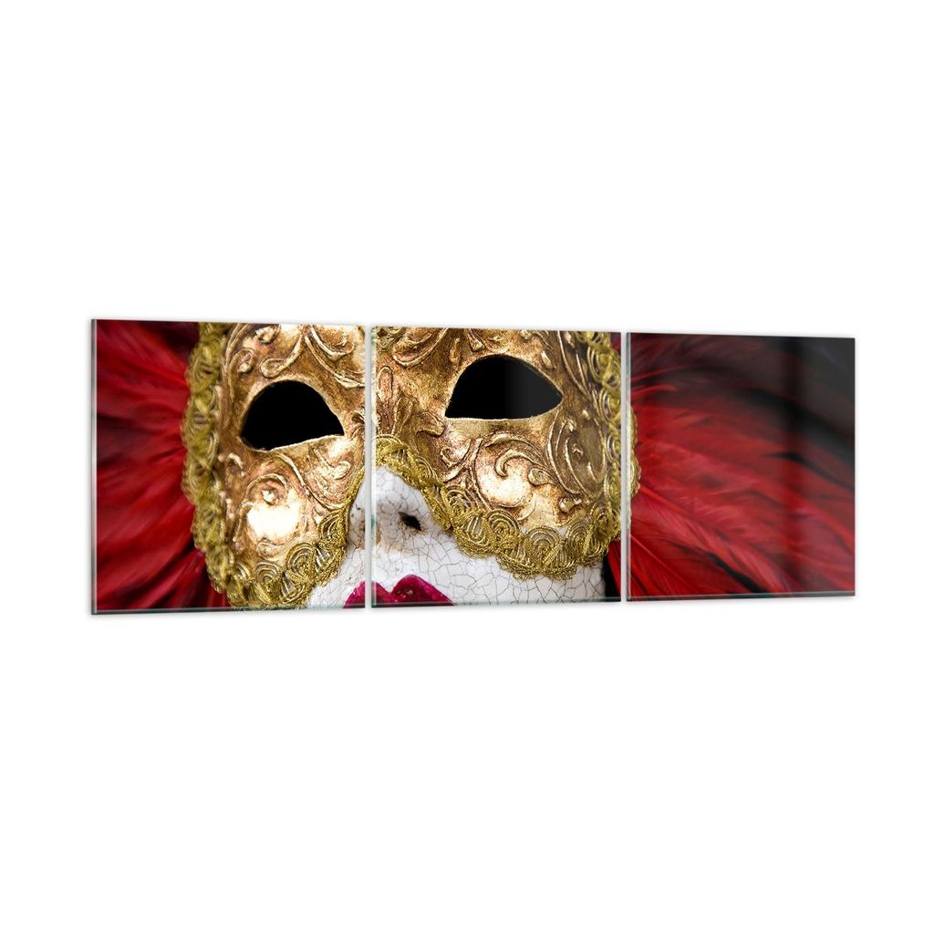Bilder auf glas - Venezianische Maske Kostüm Spaß Feder - 120x40cm - Glasbilder - Wandbilder - Kunstdruck - Wanddekoration aus Glas - Glas Bilder...