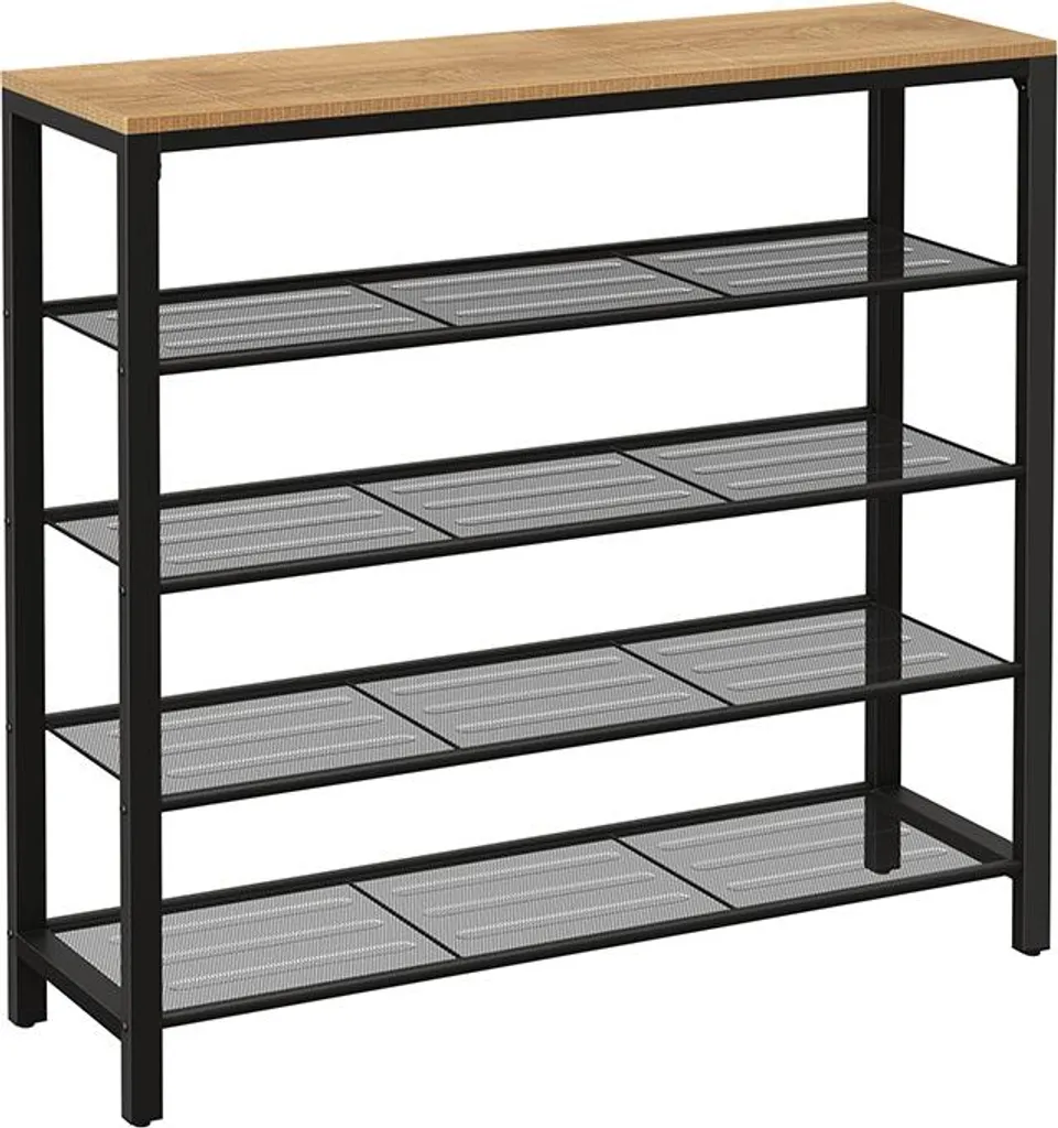 Étagère à chaussures avec 4 tablettes en brun miel et noir - Modèle L80
