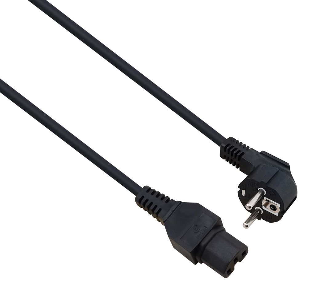 helos Netzanschlusskabel, Schutzkontaktstecker 90° auf C15, schwarz, 3,0m