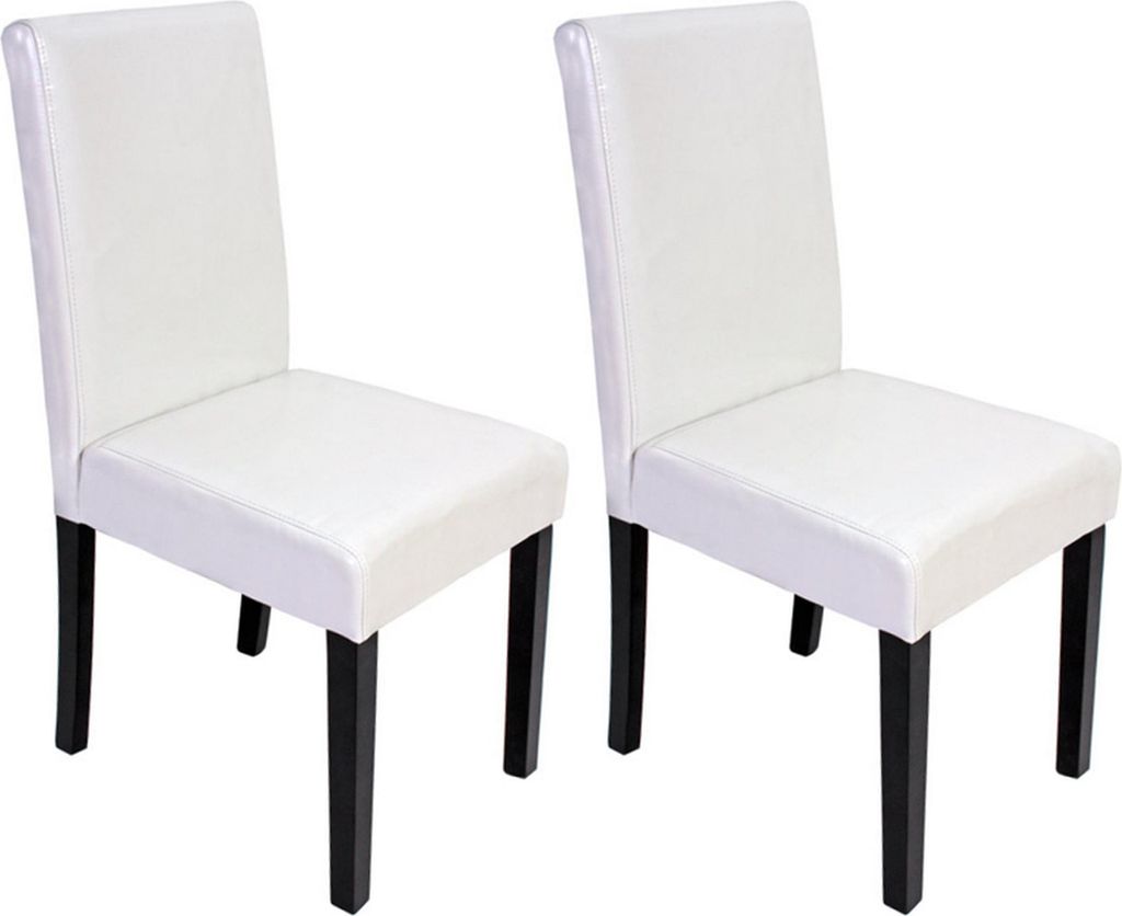 2er-Set Esszimmerstuhl Stuhl Küchenstuhl klassisch und zeitlos | HxBxT 90x43x56cm | Sitzhöhe 45cm | Leder | dunkle Beine | Weiß