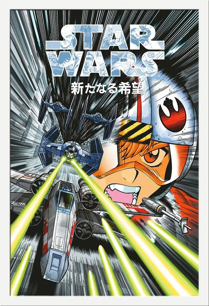 Star Wars - Poster - Manga Trench Run + cornice rimovibile, Shinsuke® Maxi MDF bianco, vetro acrilico