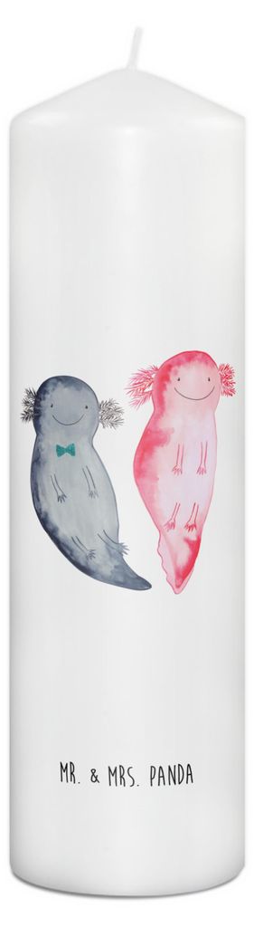 Mr. & Mrs. Panda Kerze Axolotl Freundin 29 x 8 cm XL - Weiß - Geschenk, Erinnerungskerze, Valentinstag, Wachskerze, Blockkerze, Bedruckte, Lurch, ...