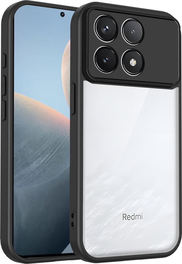 Hülle für Xiaomi Poco F6 Pro/Redmi K70/K70 Pro Transparente Rückseite TPU Bumper Stoßfest Handyhülle Schwarz