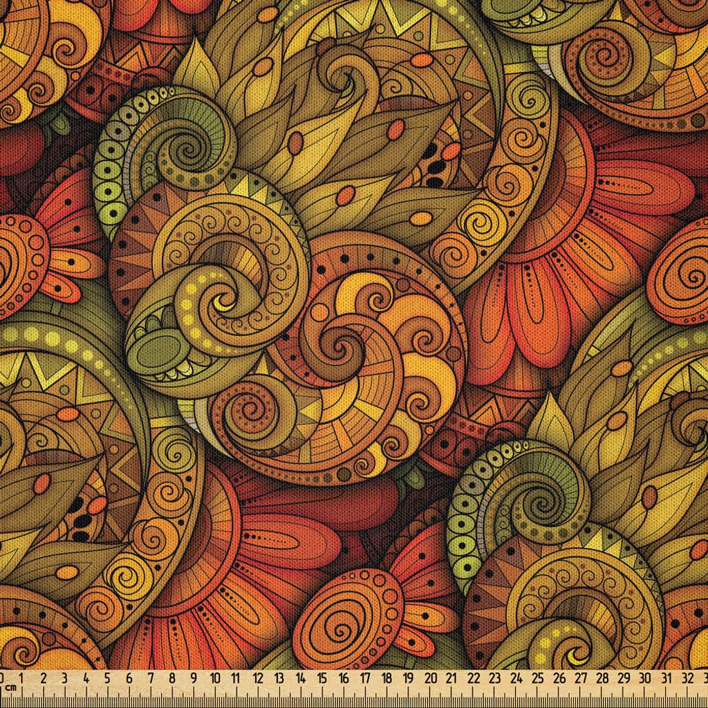 ABAKUHAUS Paisley Microfaser Stoff als Meterware , Abstraktes ethnisches Motiv mit Blüten mit Konturn-Linien Kitsch-Bild, 3 M (230 x 300 cm), Rese...