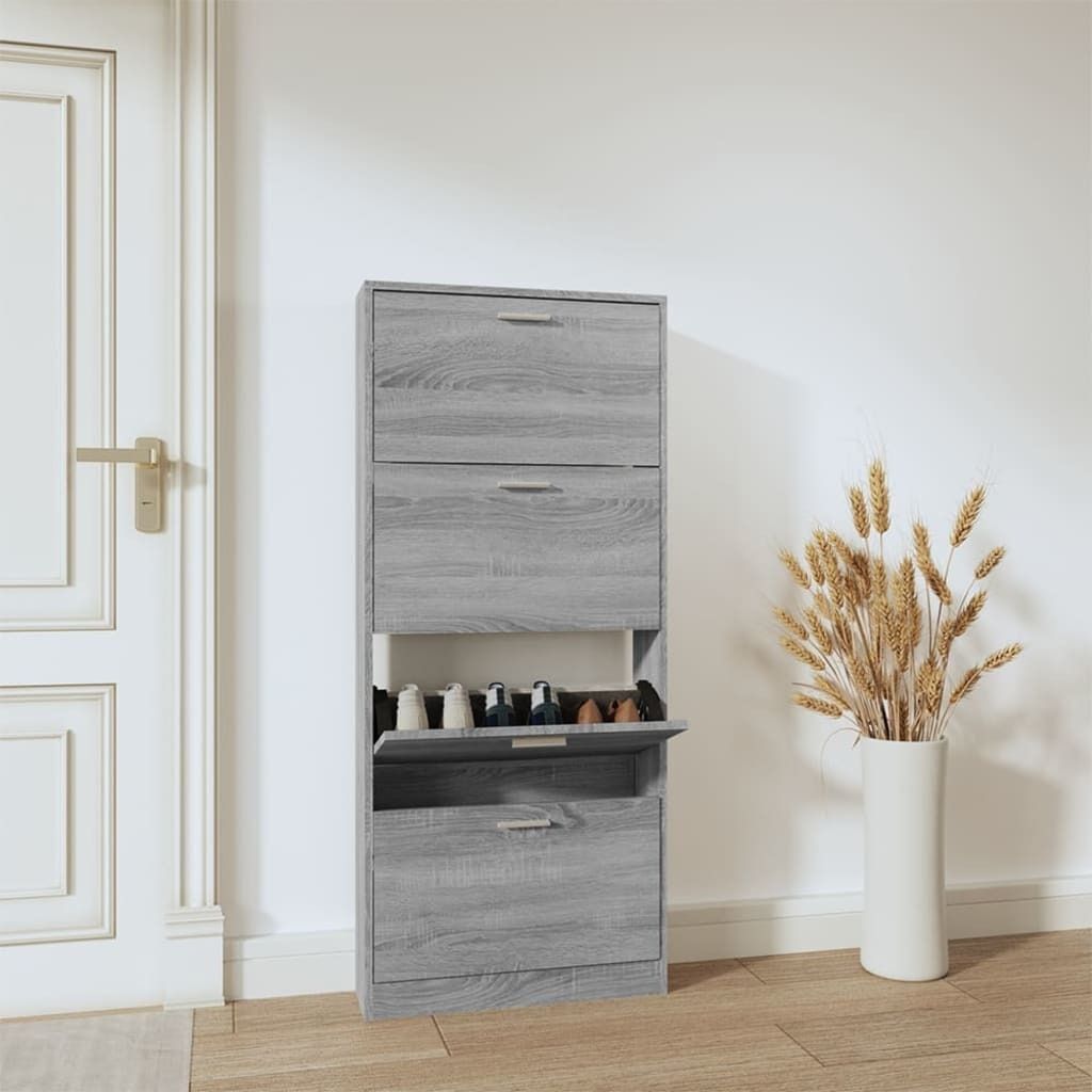 "SALE 2026"Schuhschrank - elegantes Design - Schuhablage/Schuhkommode Grau Sonoma 59x17x150cm Holzwerkstoff DE230621 - Schuhregale