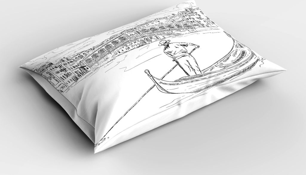 ABAKUHAUS Venedig Kopfkissenbezug, Rialto-Brücke mit Gondel Romantische italienische Wahrzeichen inspiriert skizzenhaften Stadtbild, 40x80 cm, Wei...