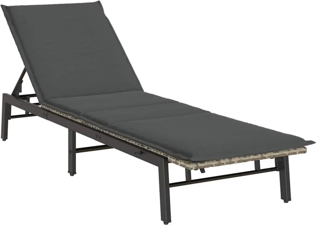vidaXL Lettino con cuscino in polirattan grigio chiaro