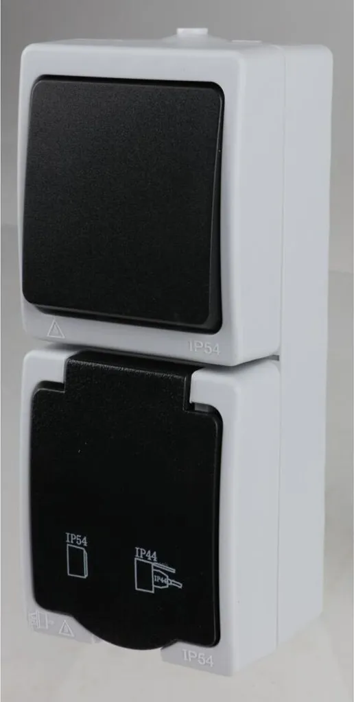 Bloc interrupteur et prise de courant IP44 noir saillie, pack de 5 pièces
