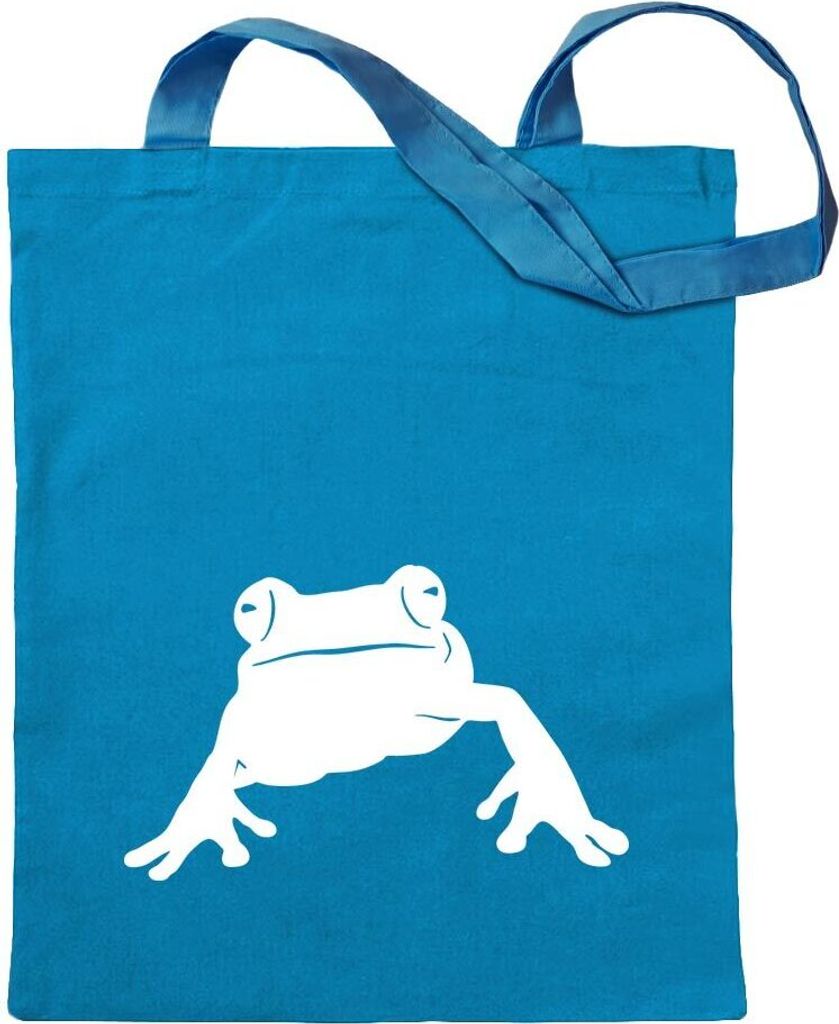 Kiwistar - Baumwolltasche - hellblau - Frosch Frog Teich - Tragetasche Stoffbeutel Umhängetasche langer Henkel