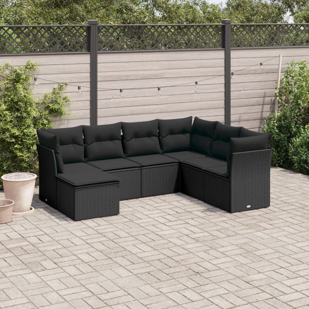 Maison Exclusive - 7-tlg. Garten-Sofagarnitur mit Kissen Schwarz Poly Rattan