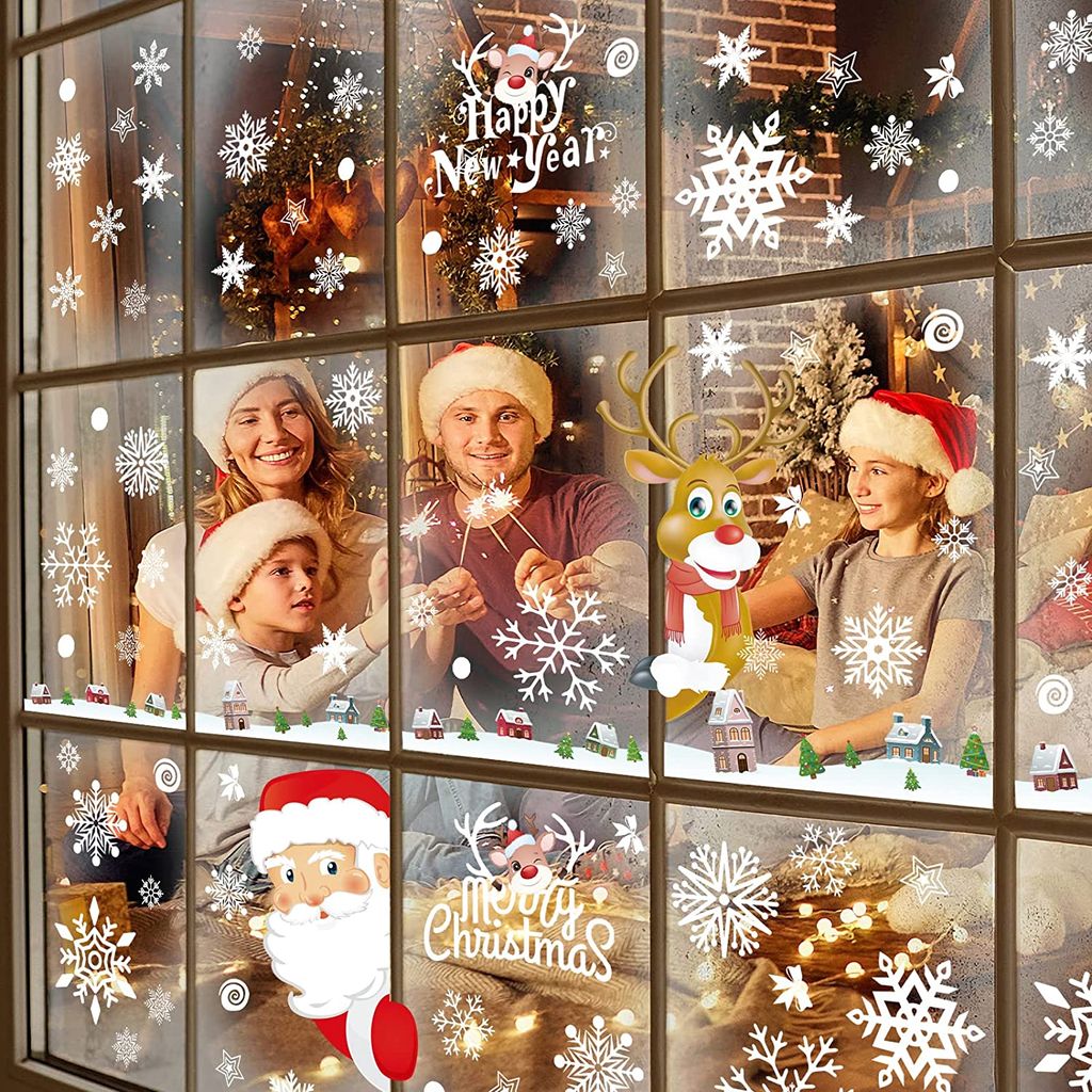  Fensterbilder Weihnachten Selbstklebend,Doppelseitige  Wiederverwendbare Statisch Haftende PVC Aufkleber für Glasfenster  Weihnachten Dekoration