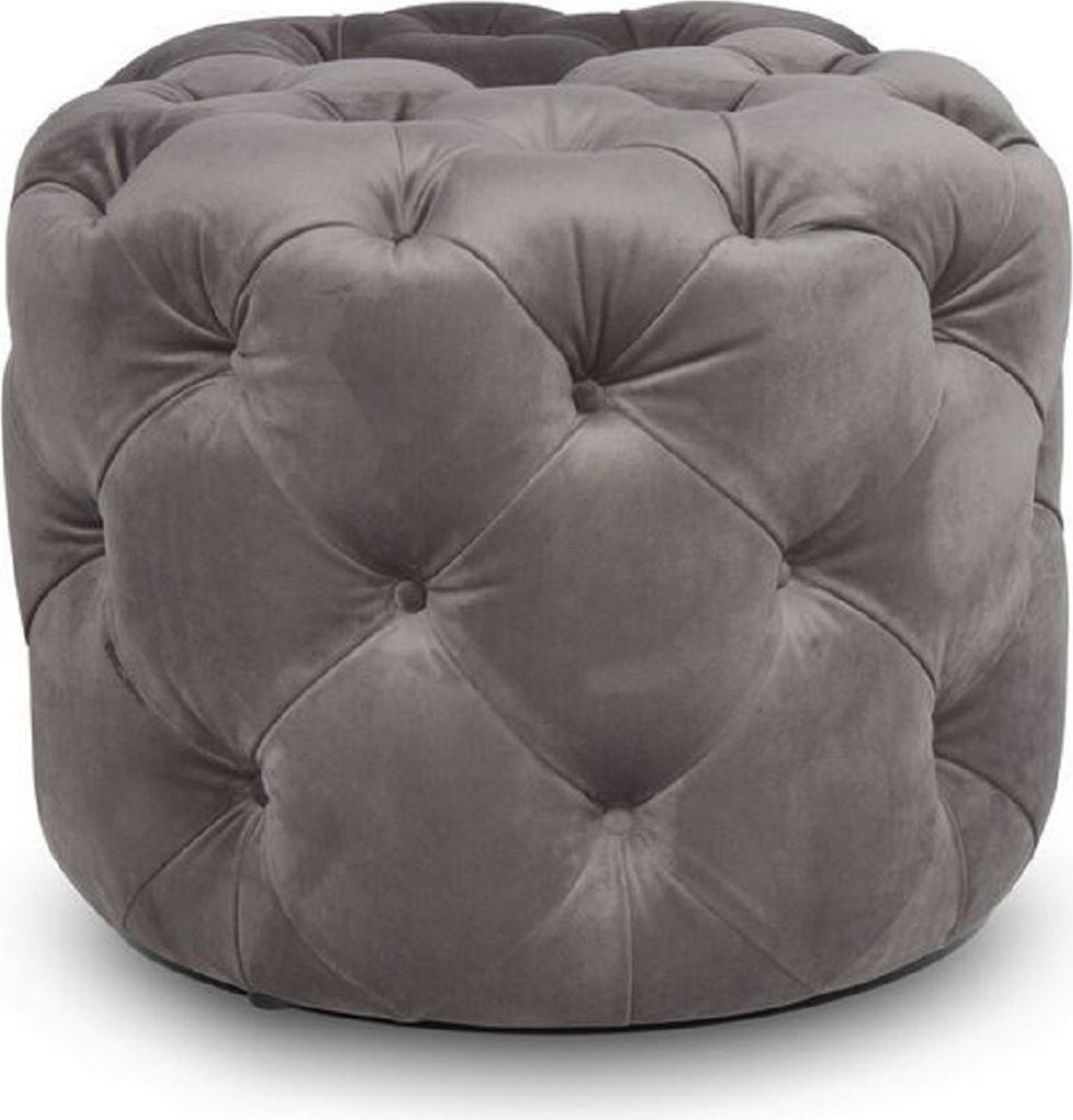 Casa Padrino Luxus Chesterfield Samt Hocker Grau Ø 53 x H. 41 cm - Runder Sitzhocker - Chesterfield Möbel
