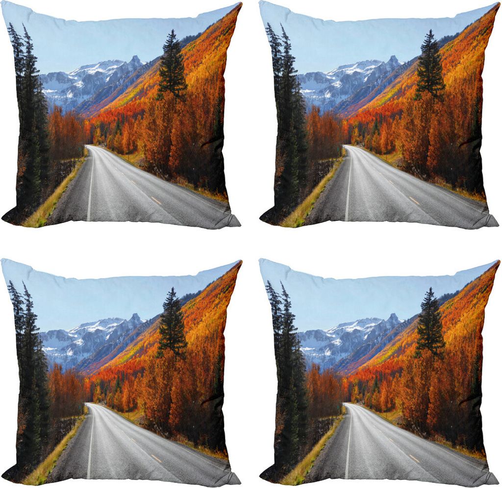 ABAKUHAUS Fallen Kissenbezug Set (4 Stück), Autobahn Land-Reisen, Moderner Doppelseitiger Digitaldruck, 50 cm x 50 cm, Mehrfarbig