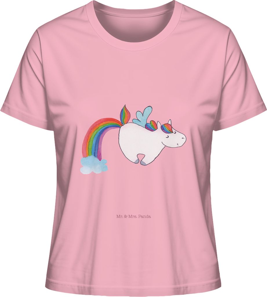 Mr. & Mrs. Panda Basic Shirt Damen Einhorn Fliegendes Pferd Größe XL - Baumwolle Pink - Geschenk, Kurzarmshirt, Glitzer, Oberteil, Unicorn, Spiel...