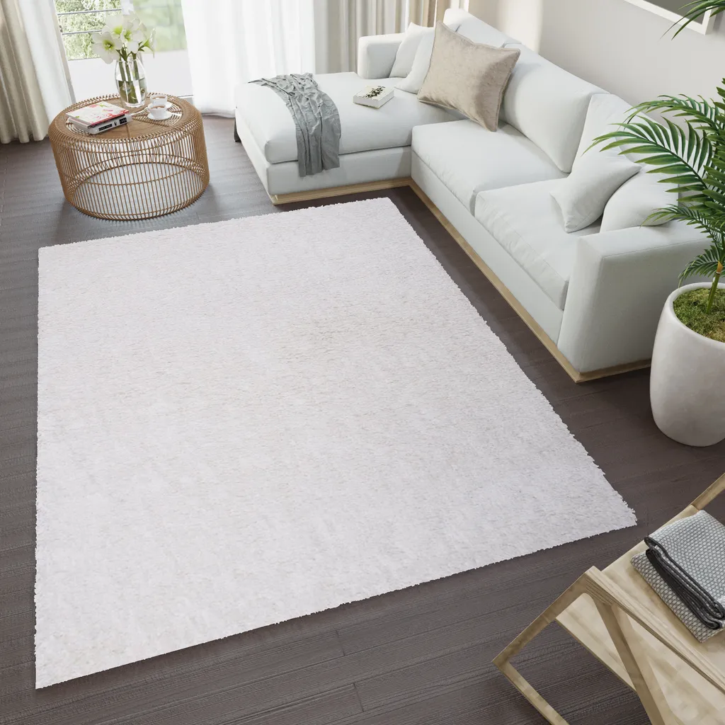 Tapis à Poils Longs Shaggy Moelleux 140x190 cm Design Scandinave Blanc