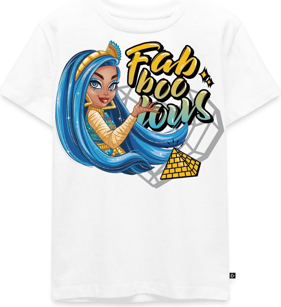 Spreadshirt Monster High Cleo De Nile Fab-Boo-Lous Kinder Premium T-Shirt, 98/104 (2 Jahre), Weiß