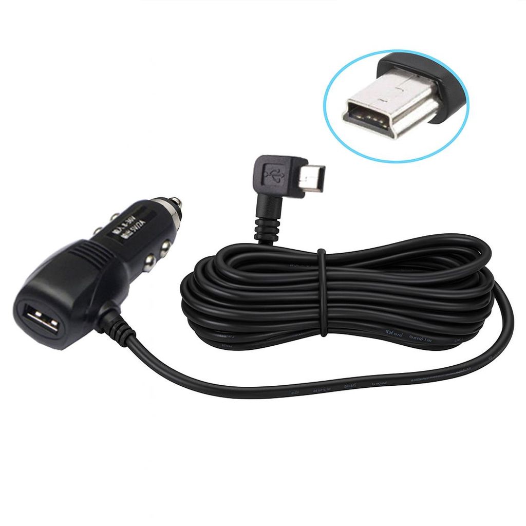 G63C KFZ Auto Ladegerät Adapter Kabel 3,5 m – USB & Mini-USB – 90° Links Winkelstecker – GPS Stromkabel